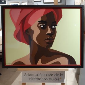Illustration de Mathilde Crétier, portrait de femme africaine, impression beaux-arts par Parisgraphie, encadrement par Artem Nantes, double baguette et verre musée